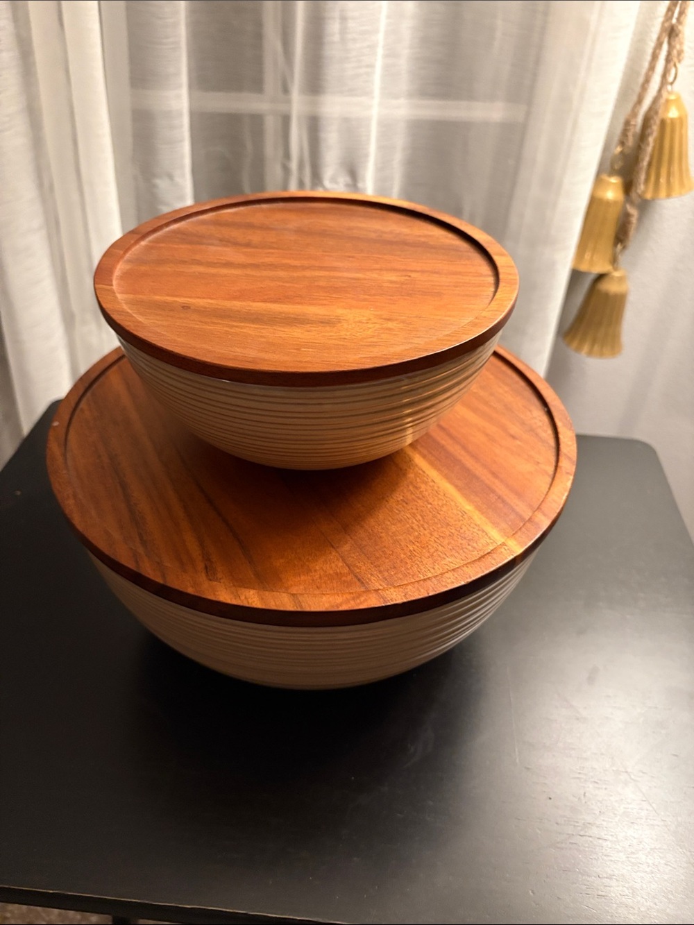 Hearth & Hand Cream Ceramic Bowls with Wooden Lids - Set of 2